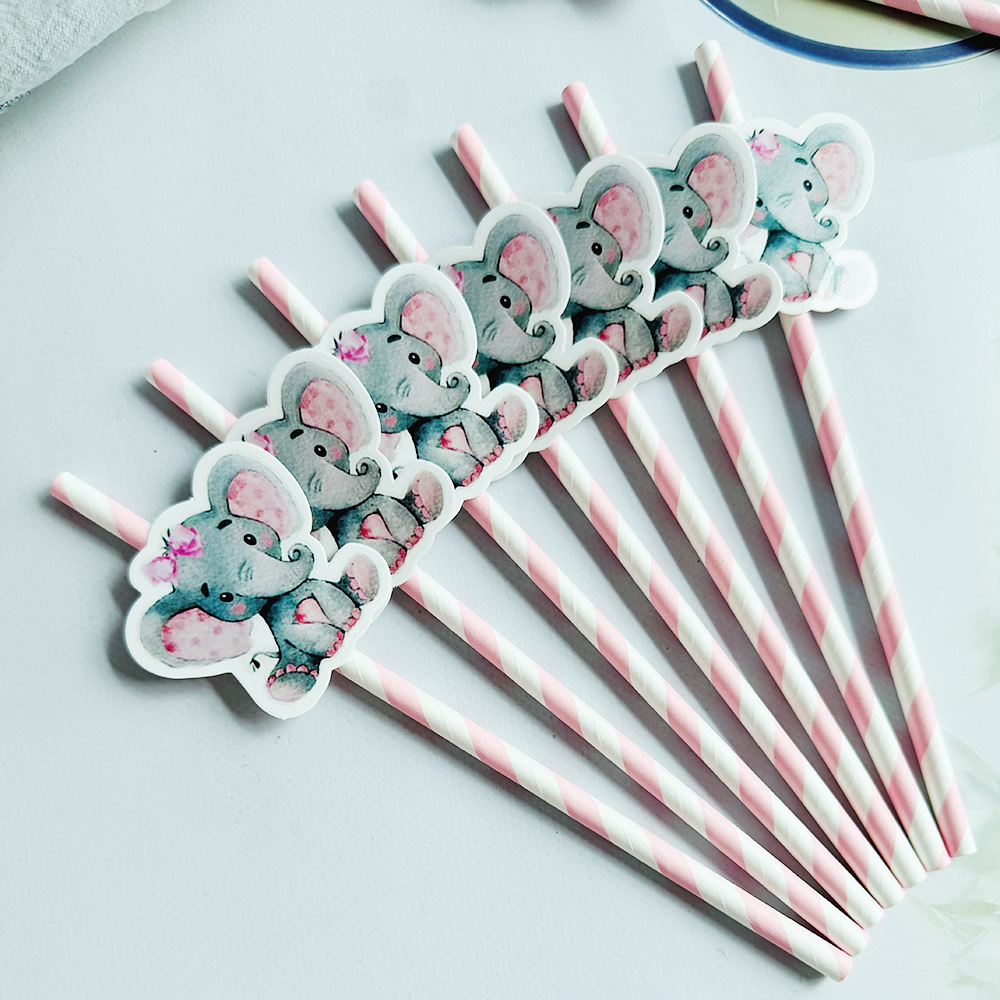 Elefantes transfronterizos tarjetas de elefantes paja desechable decoración de dulces fiesta paja pastel decoración