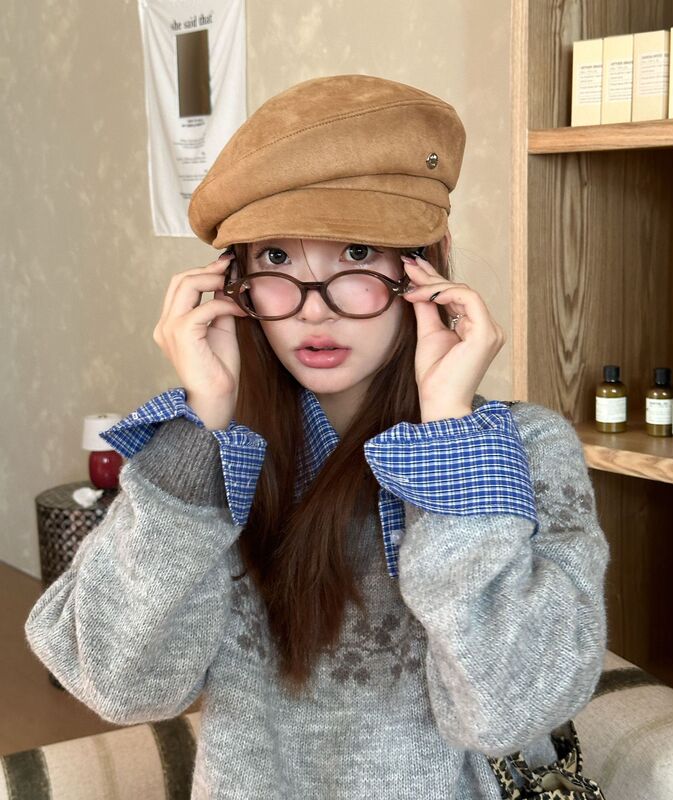 老钱风麂皮绒贝雷帽女款秋冬文艺做旧八角帽新款报童马术帽显脸小|undefined