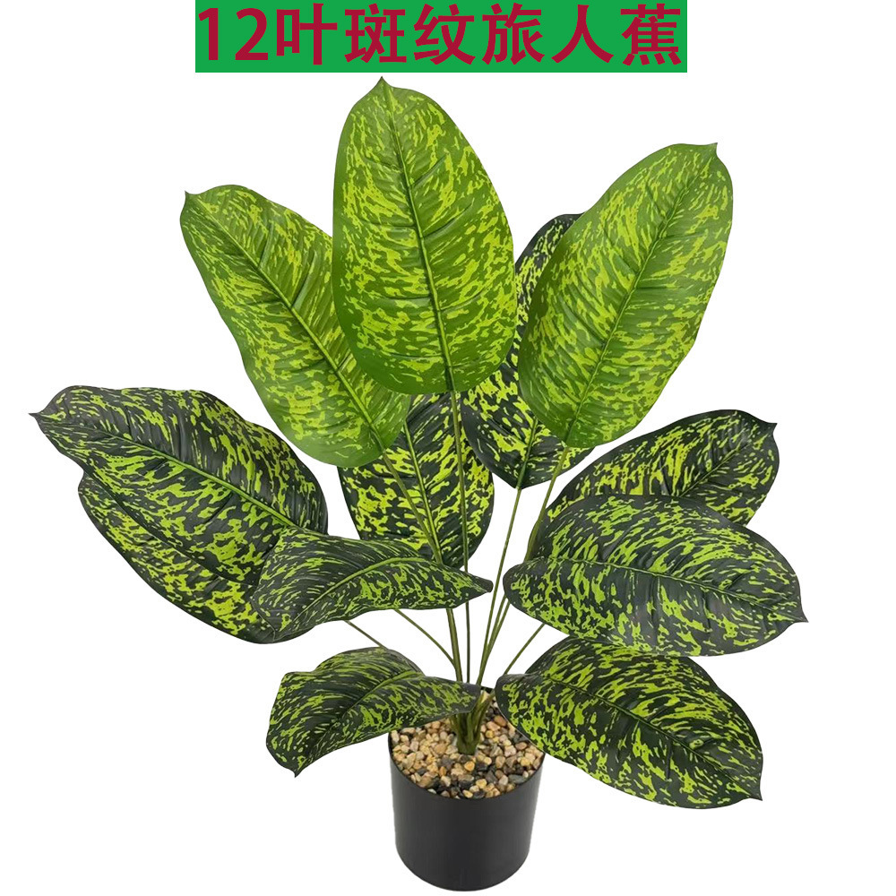 亚马逊仿真绿植12/18头斑纹旅人蕉天堂鸟芭蕉叶盆栽植物室内装饰