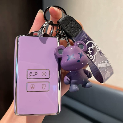 key cover Coreo protective | Car key bag - renault-b-smart-4-key-single-shell-purple-purple-bear-pendant