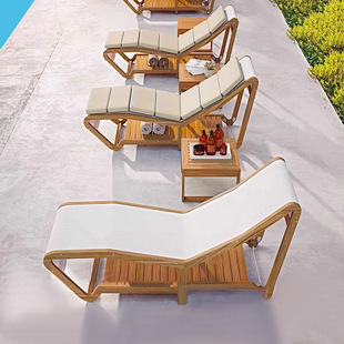 Hotel Leisure Outdoor Rattan Lounge Chair Manufacturer Beach Pool Teak Rainproof Sun Outdoor Vacation Outdoor Bed