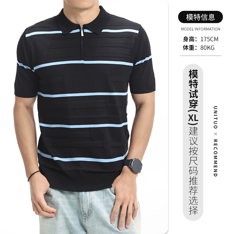 Europa y América transfronterizos hombres estriados textural polo camiseta de punto de verano con solapa de manga corta ropa de hombre de alta calidad casual hombre