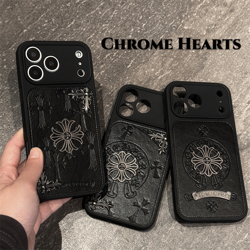 Fashionable Brand Stereo Metal 17Promax Leather Mobile Phone Case Iphone16Pro Crow Heart 15 Anti-Fall Cover Cross-Border