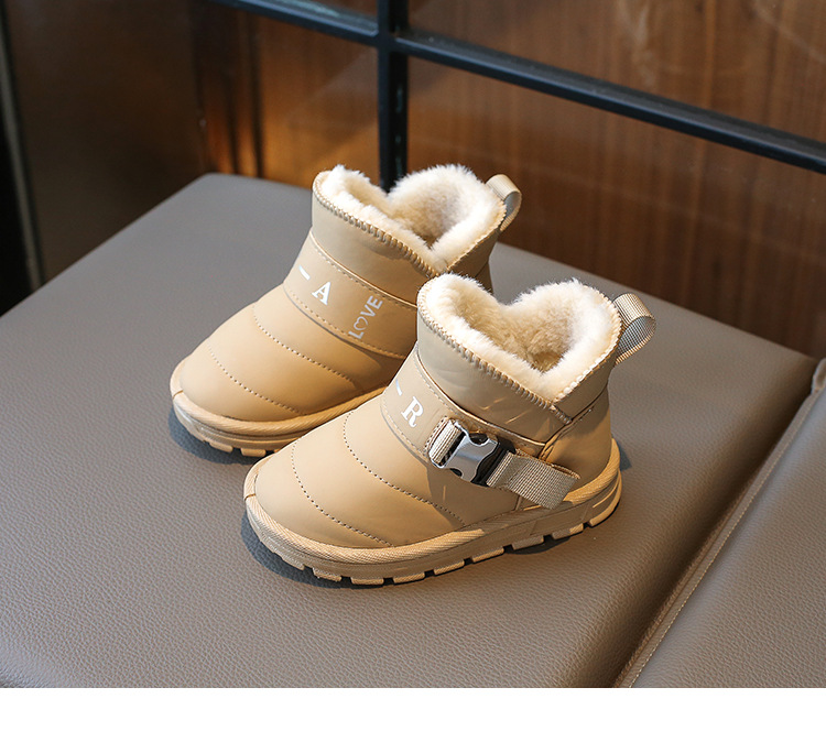 New winter cotton shoes with wool thickening boys fur one children's cotton boots waterproof_voghion.com
