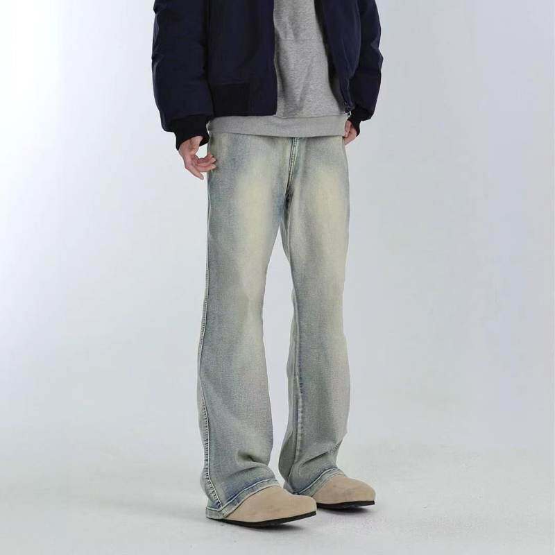 Jean droit délavé vintage avec évasement subtil – Pantalon en denim extensible (taille basse, détails peints à la main, tenue décontractée printanière, tailles M à 4XL)_voghion.com