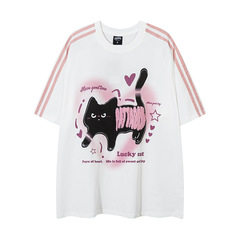 TKPA Original Chinese-style Trendy Couple T-Shirts: Niche, Sweet & Cool Flock-Printed Unisex Loose-Fit Short-Sleeve Tees