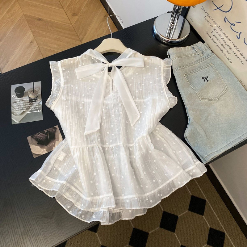 2026 Summer Solid Color Lace Bow Versatile Trim Sleeveless Shirt 3D Vest Top