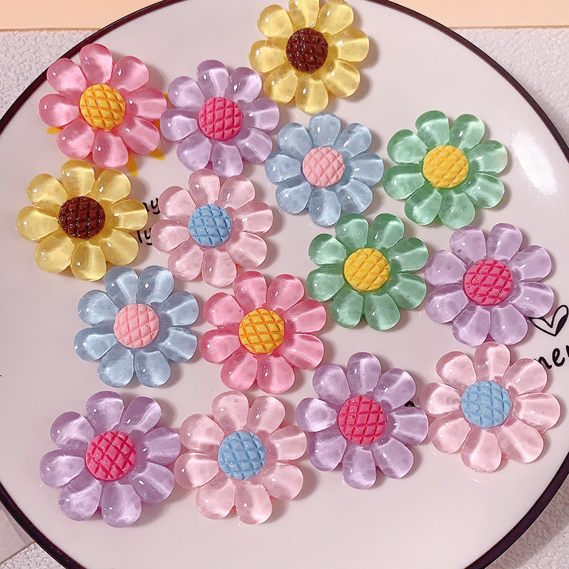 Transfronterizo nuevo macarón color transparente ocho pétalos flor diy accesorios de resina crema pegamento para el cabello pinzas para el cabello caso de teléfono móvil hecha a mano