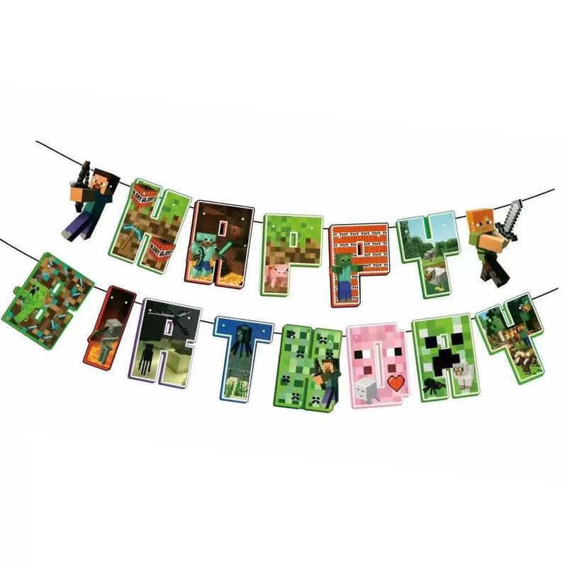 新しい Minecraft テーマのパーティーフラグピクセルワールド子供の誕生日パーティーの装飾用品ソーススポット|undefined