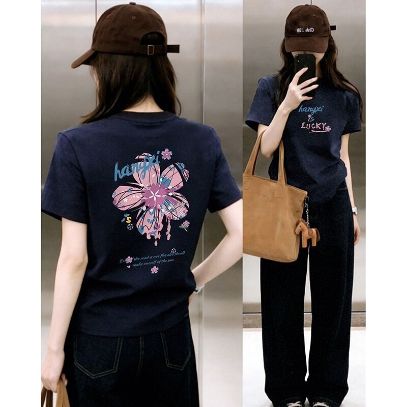 European High-Quality Regular Shoulder Short-Sleeve T-Shirt for Women, 2026 New Summer Trendy Printed Top