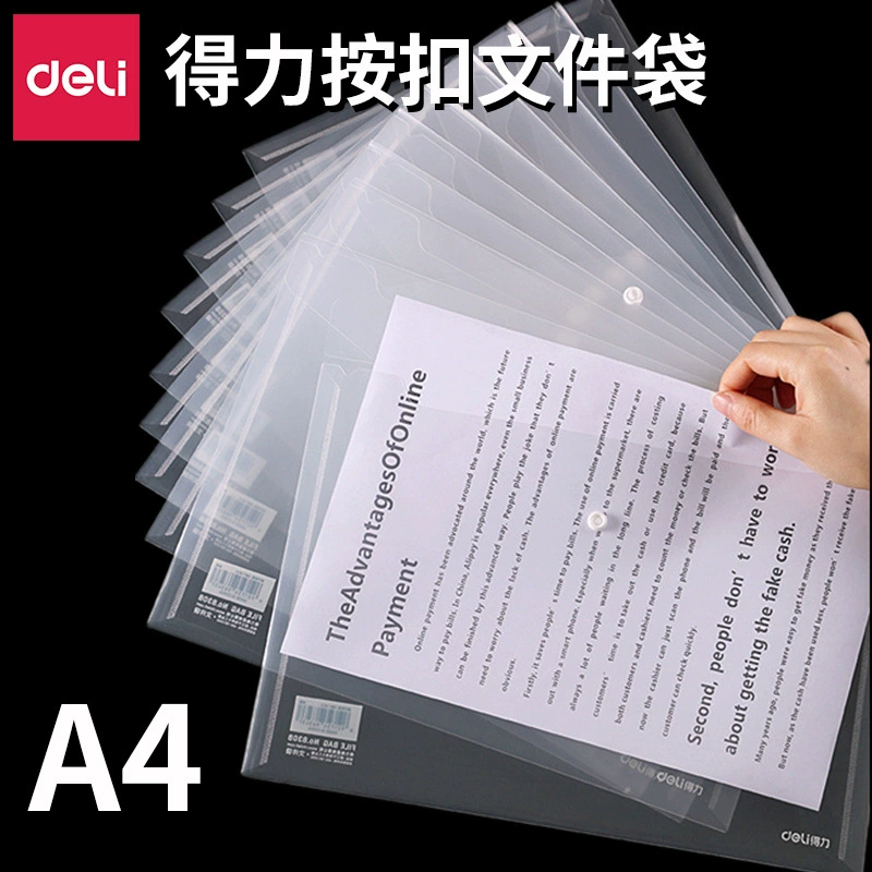 Deli 8308 Файловая сумка A4 Прозрачная Кнопка Офисная сумка для хранения файлов Сумка для хранения Информационная сумка