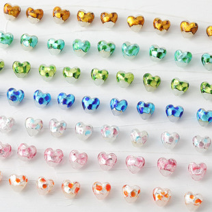 Heart-Shaped Glass Silver Foil Small Fresh Color Series Straight Hole DIY Beaded Handmade Necklace Bracelet Earring Material Accessories