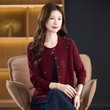 100纯羊毛衫针织开衫外套女2025秋装新款洋气中老年妈妈毛衣外搭
