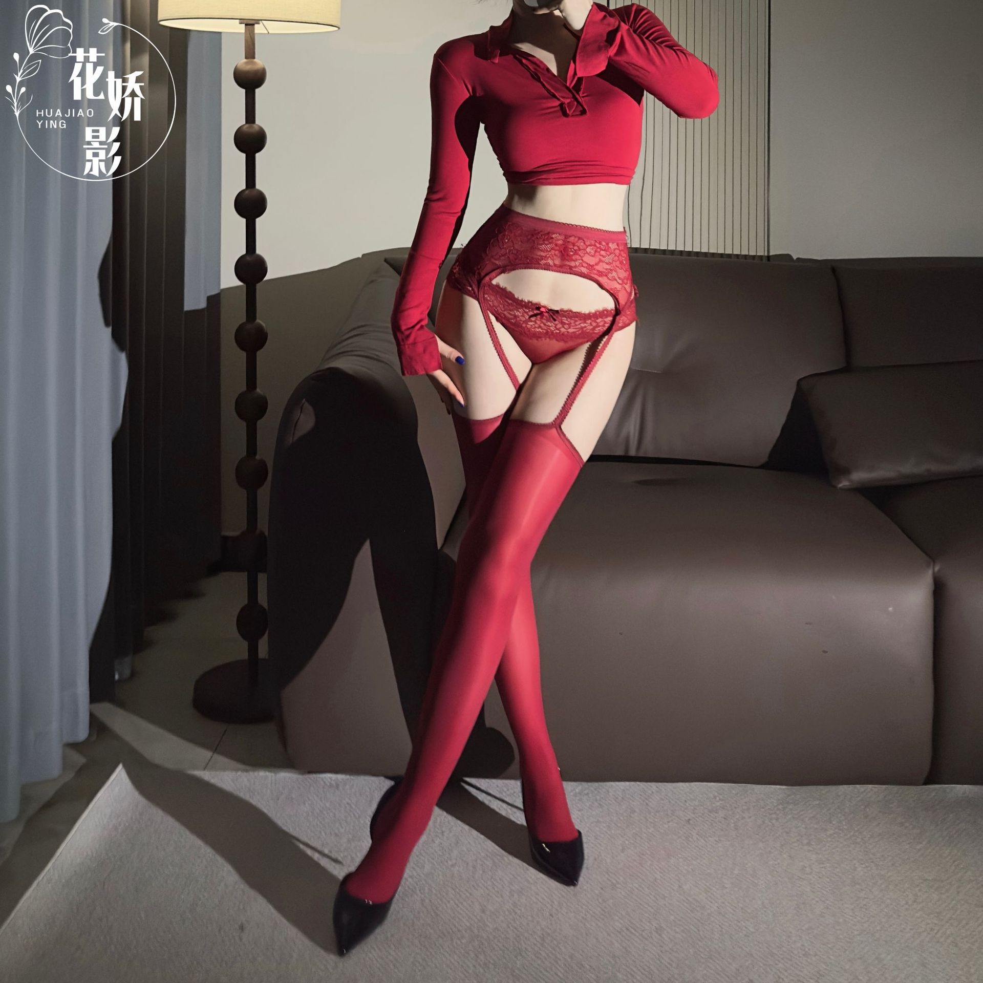 Hua Jiaoying丨Horse Oil Stockings with Bare Legs Summer Thin Red Silk Oily Smooth Water Glossy Garment Stockings for Women with Pure Desire