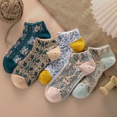 復古宮廷風襪子女短襪ins網紅百搭國潮浮雕文藝立體船襪直播代發