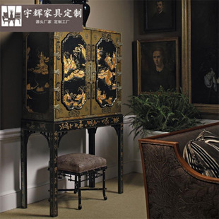 Post-modern Solid Wood Carving Hand-painted Display Cabinet Entrance Hall Living Room Entrance Cabinet Storage Cabinet