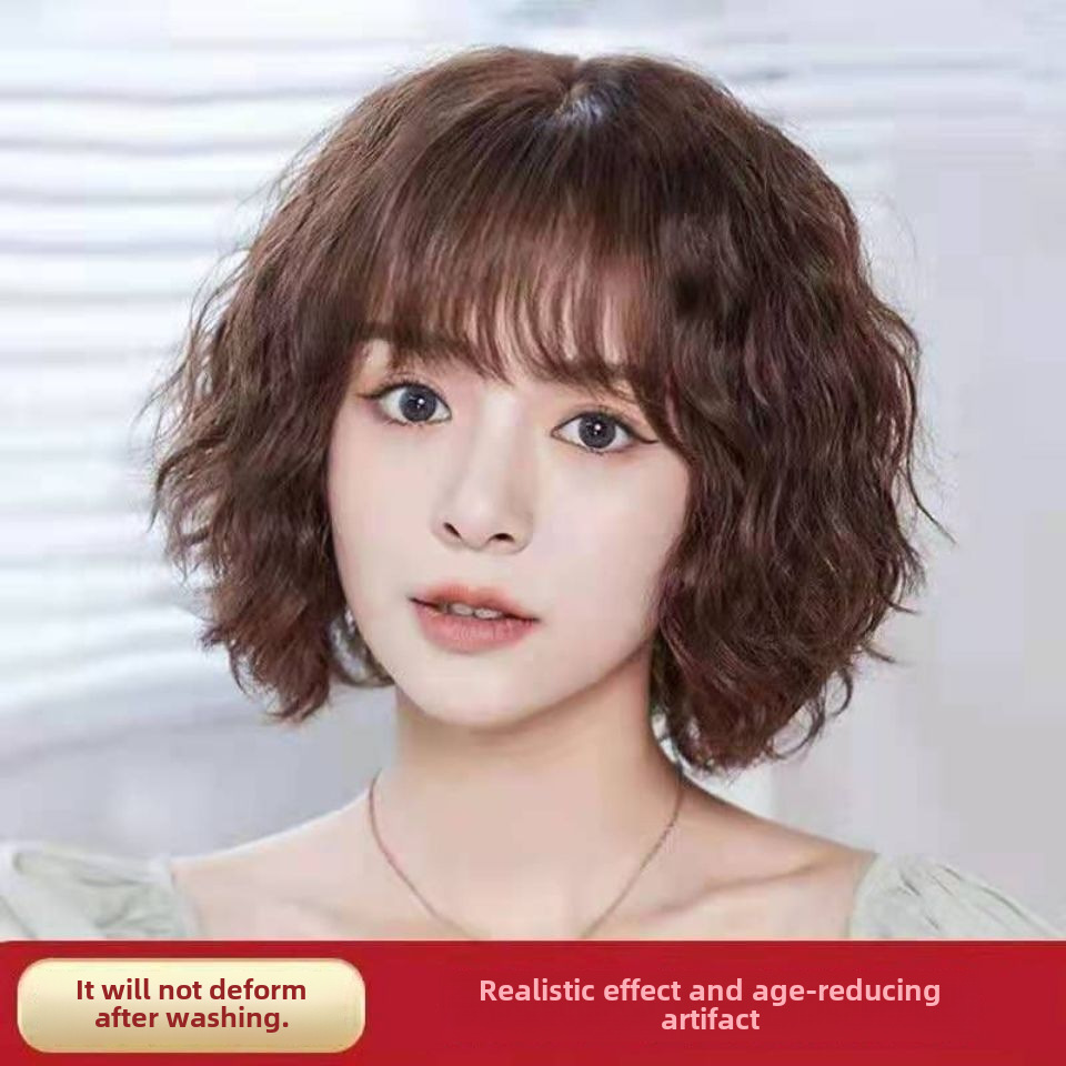 Perruque Femme Cheveux Mi-longs Tête Complète Réaliste Longueur Épaule Cheveux Courts Bouclés Étudiant Célébrité Internet Micro-bouclés Visage Rond Mode Perruque Couverture_voghion.com