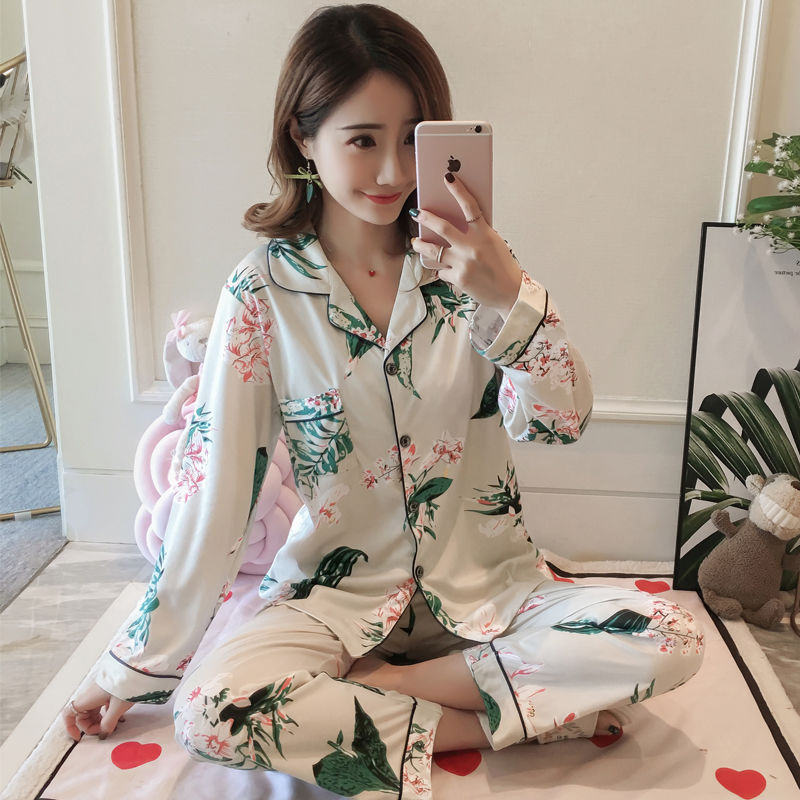 Nuevas celebridades de Internet ins viento primavera otoño pijamas mujeres de manga larga versión coreana japonesa dulce y lindo traje de servicio a domicilio de confinamiento