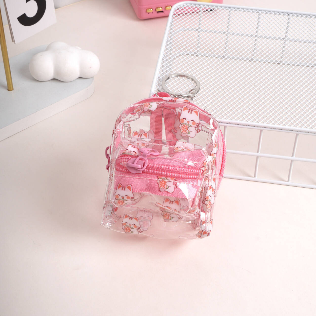 D87 연한 핑크 투명 복고양이