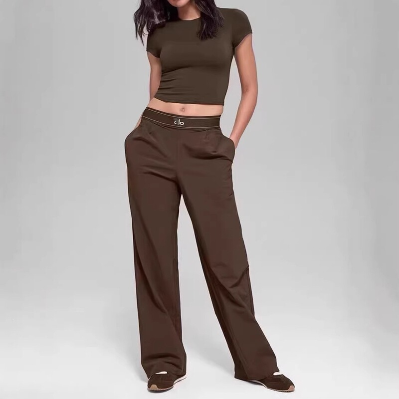 alo Women's High-Waisted Wide-Leg Casual Pants, Loose Straight Elastic Quick-Dry Yoga Pants, New Trendy Style alo Women's High-Waisted Wide-Leg Casual Pants, Loose Straight Elastic Quick-Dry Yoga Pants, New Trendy Style