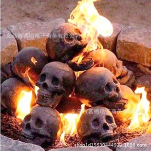 2022 New Halloween Simulation Skull Head Props Fire Stove Barbecue Ceramic Ornaments Horror Party Decorations