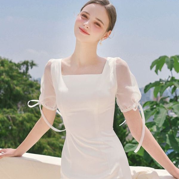 French Light Wedding Dress Satin Simple Niche Design Short-Sleeved Fishtail White Evening Dress Bride Welcome Out Veil French Light Wedding Dress Satin Simple Niche Design Short-Sleeved Fishtail White Evening Dress Bride Welcome Out Veil