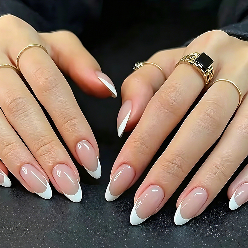 White Pure Desire French Style Almond-Shaped Simple Solid Color European and American Ins-Style Nail Art Foreign Trade Press-On Nails