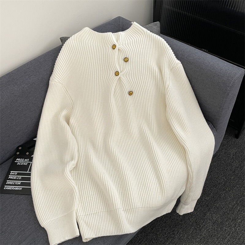 Irregular Button Design Sense Turtleneck Sweater Men's Korean Style Trendy Brand Plagiback Handsome Lazy oversize Sweater Top