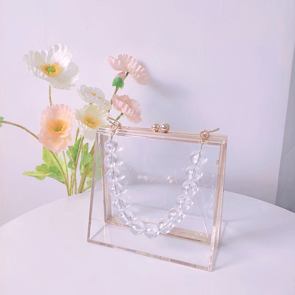 469g Weight Lock clasp Closure Type Top Handle Strap Type Evening Bag Bags Type Holiday, Party Occasion Acrylic Material Solid Color Pattern All Seasons Season Women's Gender Vintage Style Style Square Shape Small Size Women's Small Arylic Solid Color Vintage Style Square Lock Clasp Evening Bag 10