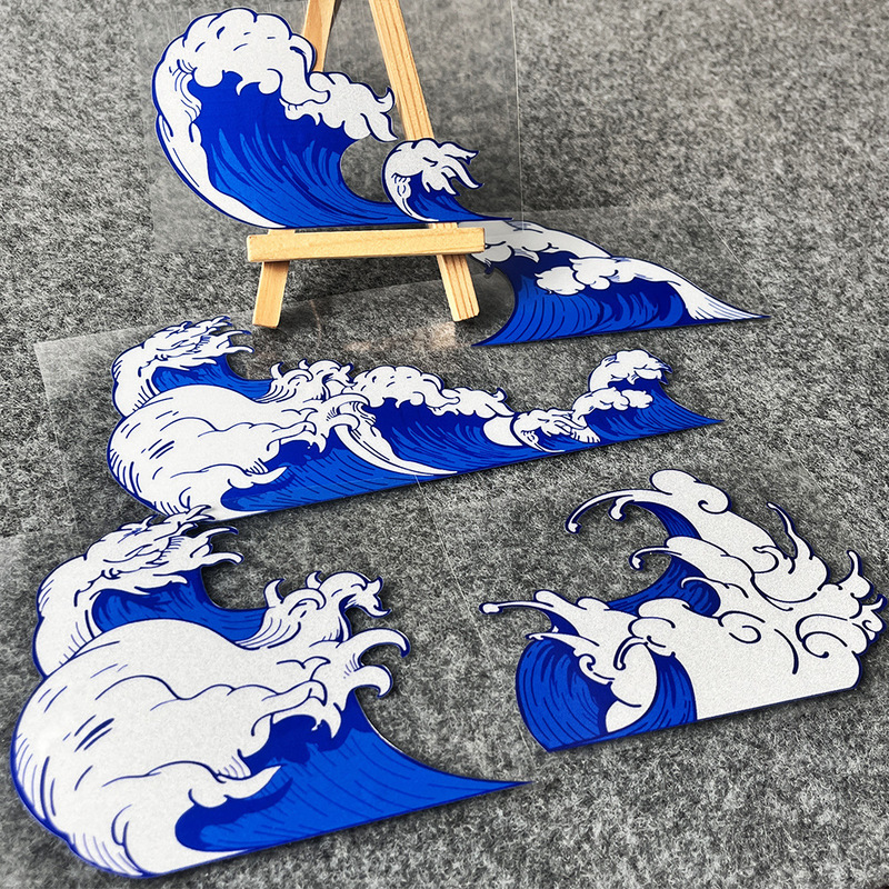 JDM car motorcycle body sticker Kanagawa surf flower car window waterproof reflective electric car locomotive wave sticker