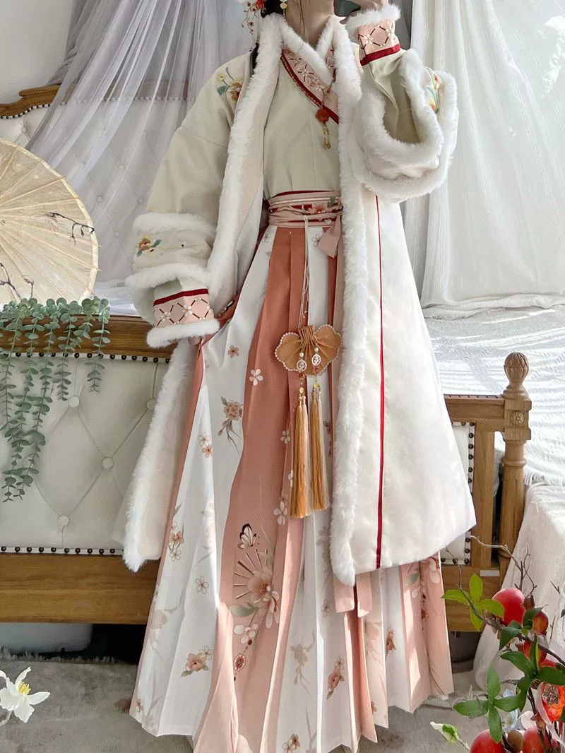 Настоящий зимний Ханьфу, плиссированная юбка, тёплый комплект