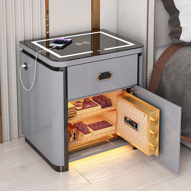 Smart Wireless Charging Bedside Table Safe Integrated Invisible Multi-Function Fingerprint Unlocking Bedroom Safe with Lock