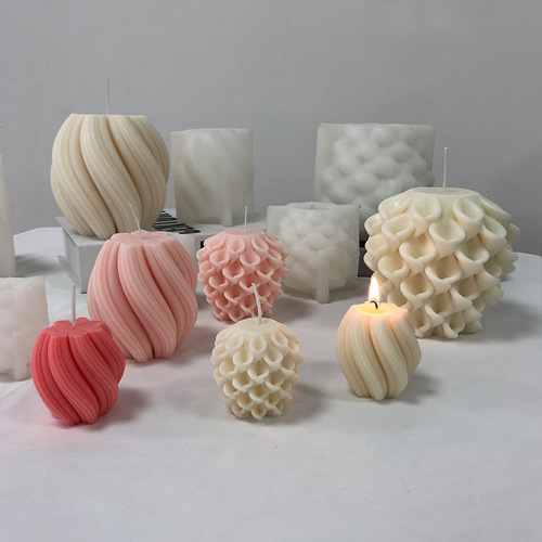 Renshan Striped Wave Ball Scented Candle Silicone Mold DIY Morning Glory Ball Candle Glue Handmade Soap Mold