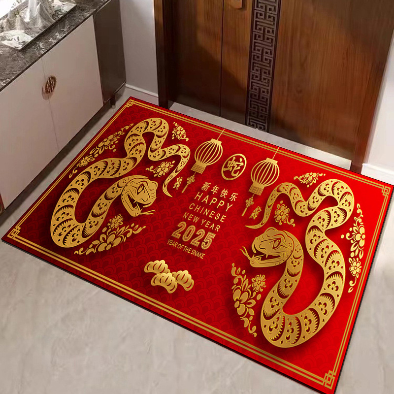 2025 año de la serpiente rojo puerta de entrada alfombra de entrada doméstica absorción de agua alfombra antideslizante resistente a la suciedad alfombra resistente al desgaste