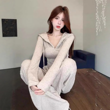 运动休闲两件套连帽卫衣外套女装春季阔腿裤长裤2025新款时尚套装