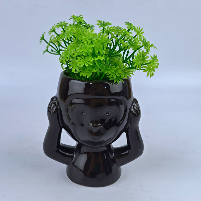 Maceta de cerámica nórdica, maceta de mesa familiar, maceta decorativa, maceta de cerámica pequeña, maceta de flores de mono de tres no, maceta hidropónica