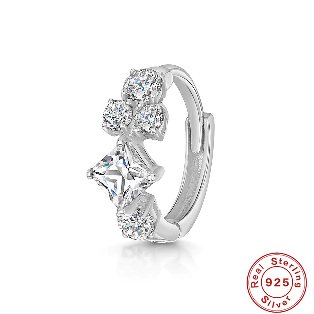 Plating, Inlay Design 1 Piece 925 Sterling Silver Zircon Irregular Hoop Earrings