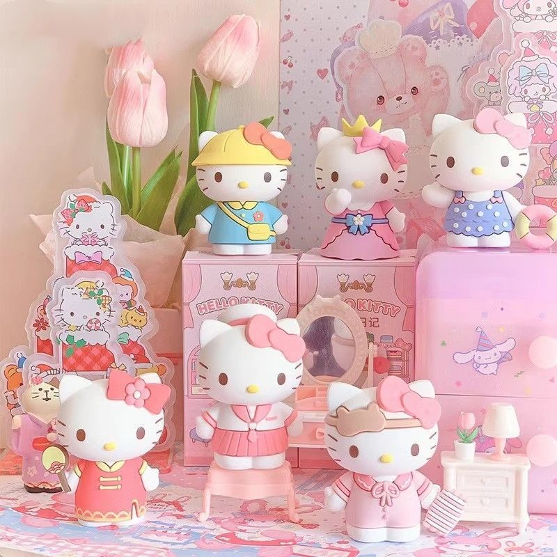 ハローキティ ドレスアップ日記シリーズ ブラインドボックス サンリオ KT 猫ハンドオフィス かわいいデスクトップ装飾品 おもちゃ チャンギング|undefined
