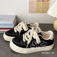 帆布鞋女百搭女ins刺绣平底板鞋黑色鞋子女春秋透气女鞋单鞋潮鞋