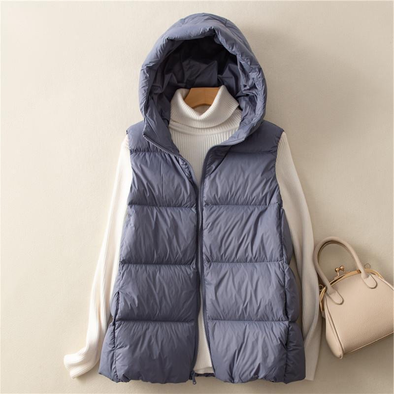 秋冬新款连帽羽绒马甲女简约百搭宽松坎肩外穿保暖马夹90鸭绒外套