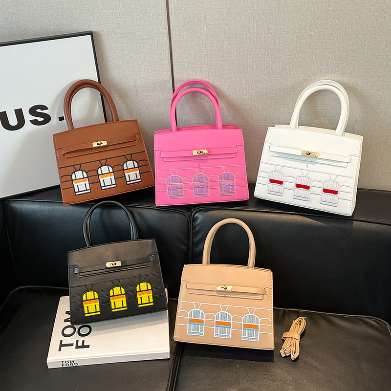 Crocodile Leather Platinum Bag, Color-Blocked Small House-Shaped Bag, Genuine Leather Kelly Handbag, Shoulder Crossbody Bag, Light Luxury Women's Bag, Cross-Border Crocodile Leather Platinum Bag, Color-Blocked Small House-Shaped Bag, Genuine Leather Kelly Handbag, Shoulder Crossbody Bag, Light Luxury Women's Bag, Cross-Border