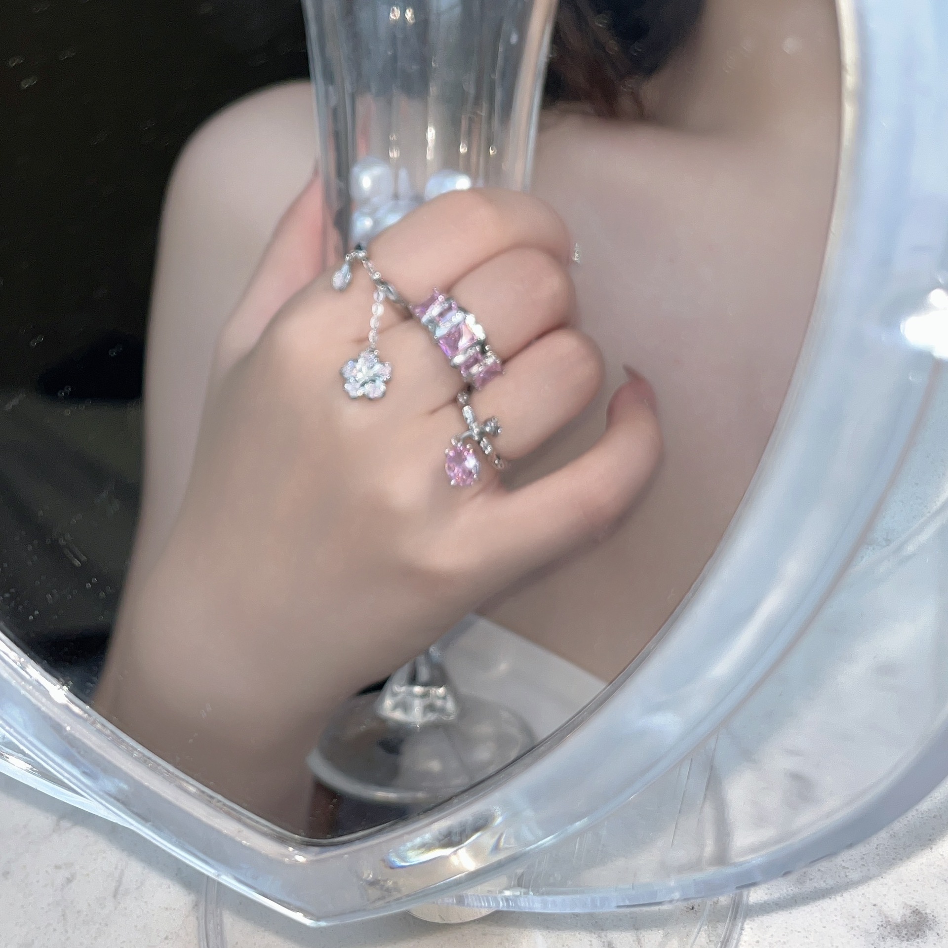 Fashion Flower Copper Open Ring Plating Inlay Zircon Copper Rings