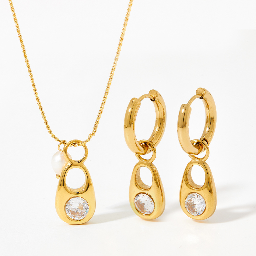 Fashion Geometric Stainless Steel Plating Zircon Womenu0027S Earrings Necklace