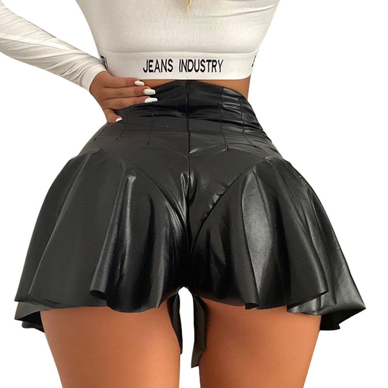 Amazon European and American women's short skirt shorts sexy high elastic hip lifting bright leather culottes cross-border e-commerce women's pants