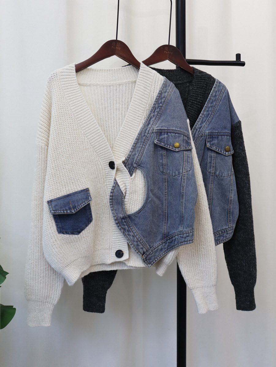Demi-season denim design cardigan