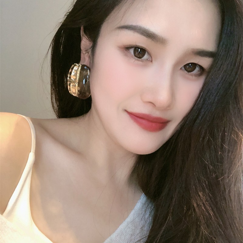 欧美跨境设计感小众树脂金属拼接个性耳环秋冬百搭几何方形耳饰|undefined