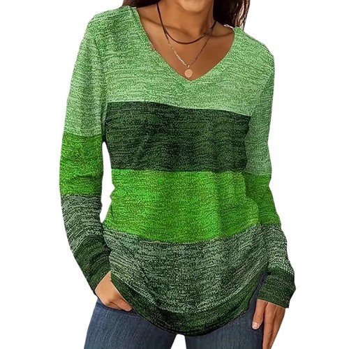 American Cross-border 2024 New Casual Fashion Trend High-quality Striped Long-sleeve V-neck T-shirt WB14