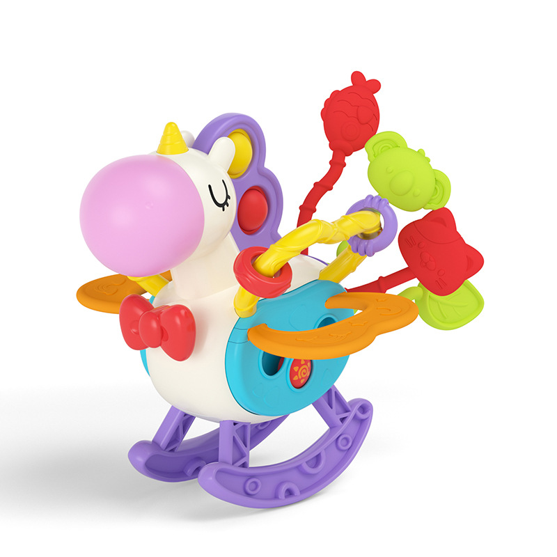 Unicornio transfronterizo Lala Le Baby Dedos Ticker Presione el cascabel de goma suave Juguetes educativos de la primera infancia para bebés