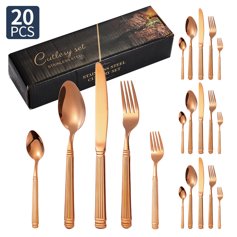 Columna romana vajilla de acero inoxidable cuchillo, tenedor y cuchara juego de 24 piezas hotel restaurante bistec cuchillo, tenedor y cuchara vajilla occidental cuchillo y tenedor