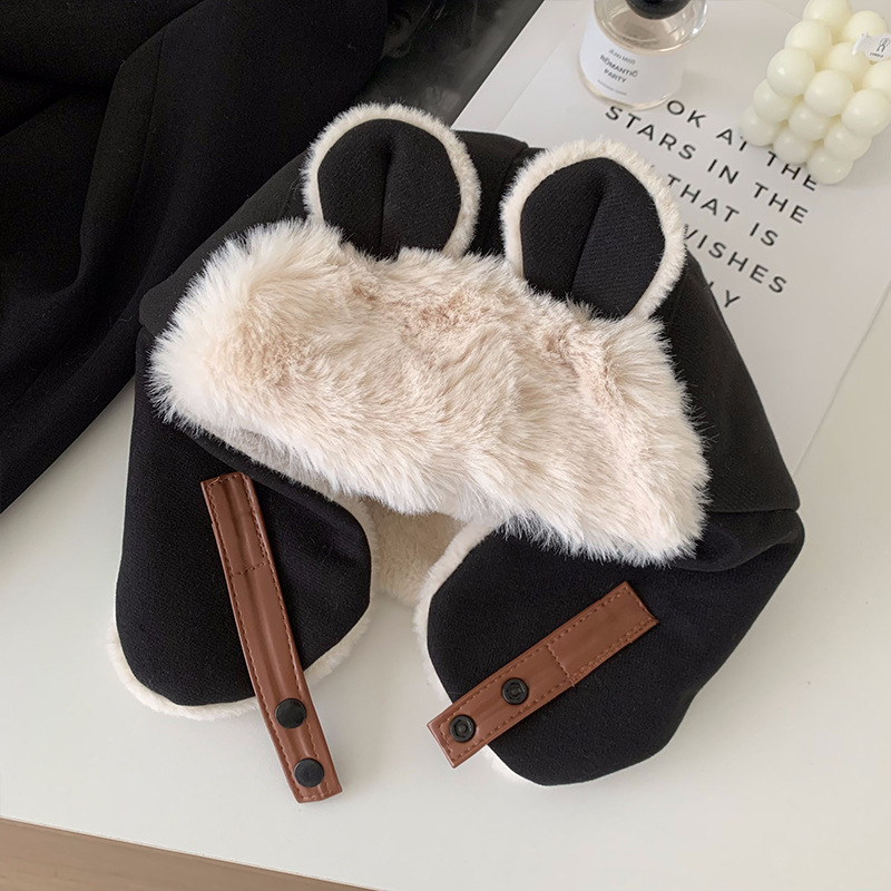 Japón lindos osos gorro de orejas gorro de invierno mujer calentamiento grueso gorro de rayo de vello para montar gorra de algodón de esquí a prueba de viento